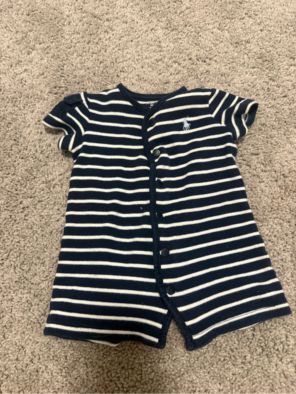 Ralph Lauren Navy and White Striped Baby One-Piece Bodysuit